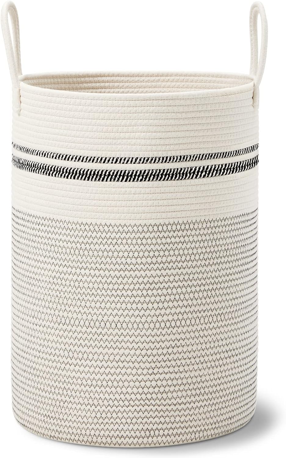 58L Tall Woven Laundry Basket Hamper, White Brown