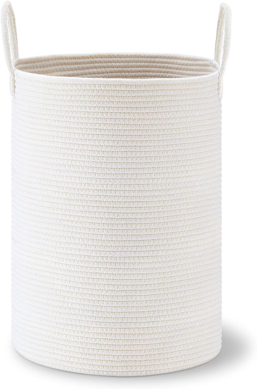 58L Tall Woven Laundry Basket Hamper, White Brown