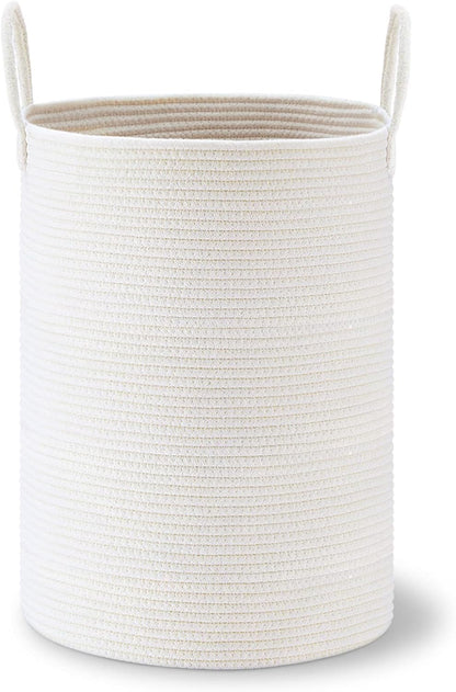 58L Tall Woven Laundry Basket Hamper, White Brown