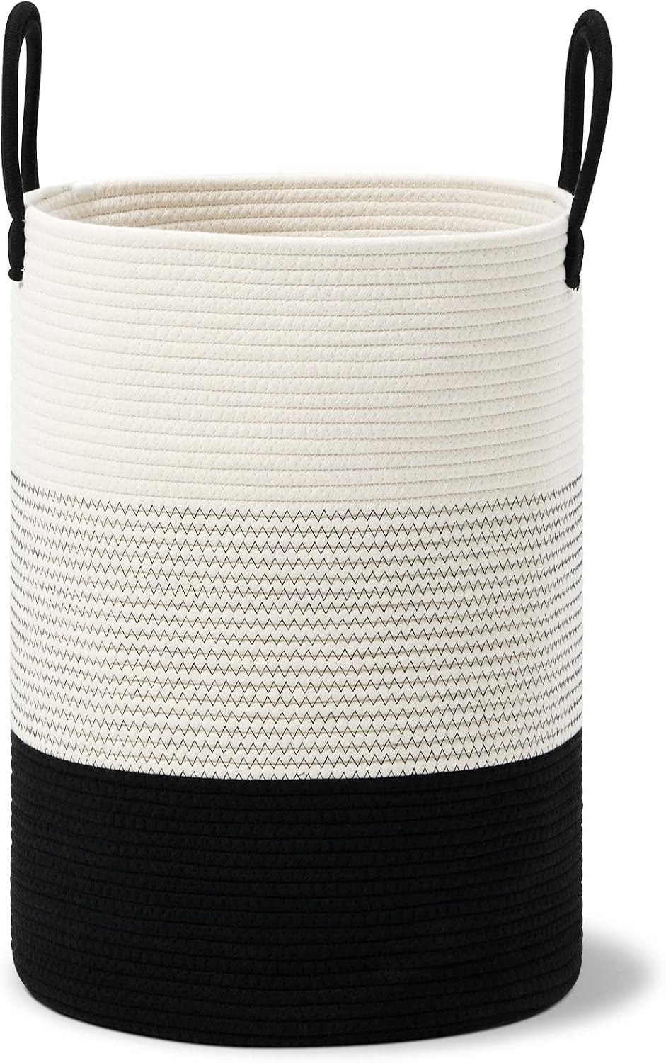 58L Tall Woven Laundry Basket Hamper, White Brown