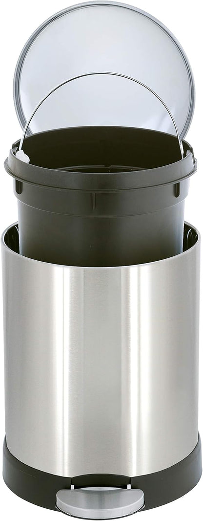 Glad Small Trash Can, 1.2 Gallon | Round Stainless Steel Garbage Bin with Soft Close Lid & Step Foot Pedal | Metal Waste Basket with Removable Inner Bucket, Stainless, 8 x 9.5 x 12 inches