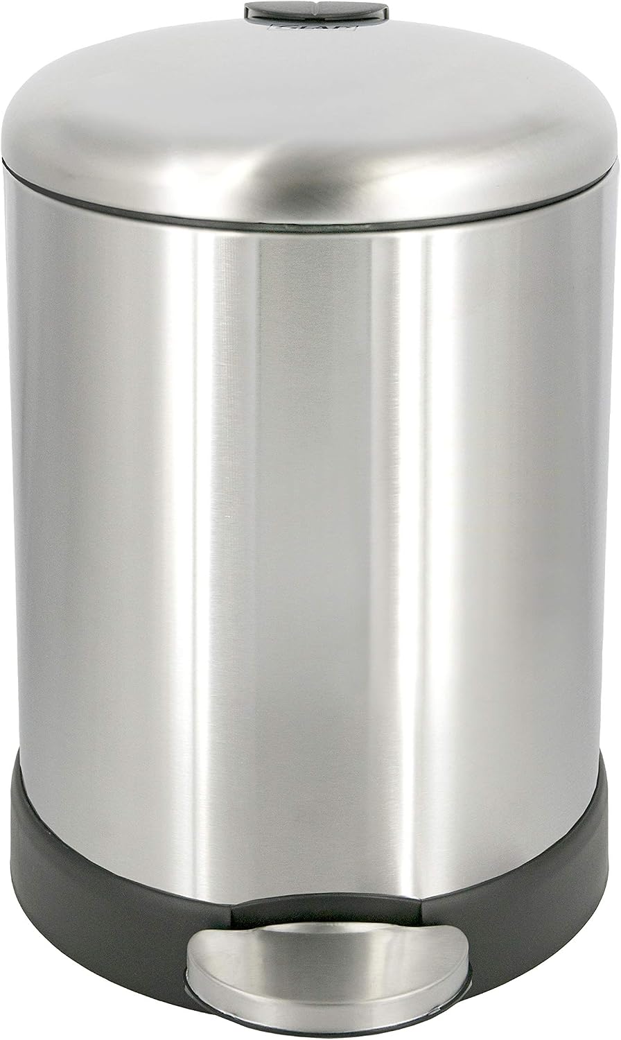 Glad Small Trash Can, 1.2 Gallon | Round Stainless Steel Garbage Bin with Soft Close Lid & Step Foot Pedal | Metal Waste Basket with Removable Inner Bucket, Stainless, 8 x 9.5 x 12 inches