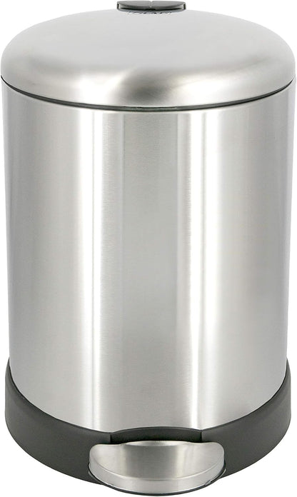 Glad Small Trash Can, 1.2 Gallon | Round Stainless Steel Garbage Bin with Soft Close Lid & Step Foot Pedal | Metal Waste Basket with Removable Inner Bucket, Stainless, 8 x 9.5 x 12 inches