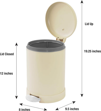 Glad Small Trash Can, 1.2 Gallon | Round Stainless Steel Garbage Bin with Soft Close Lid & Step Foot Pedal | Metal Waste Basket with Removable Inner Bucket, Stainless, 8 x 9.5 x 12 inches