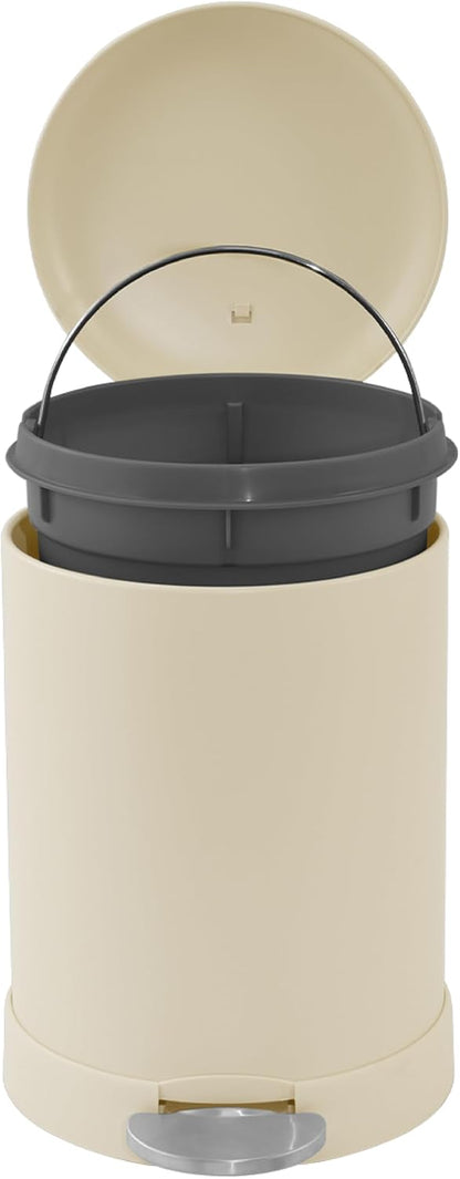 Glad Small Trash Can, 1.2 Gallon | Round Stainless Steel Garbage Bin with Soft Close Lid & Step Foot Pedal | Metal Waste Basket with Removable Inner Bucket, Stainless, 8 x 9.5 x 12 inches