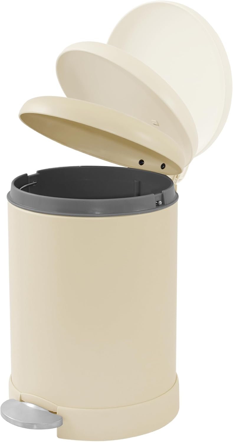 Glad Small Trash Can, 1.2 Gallon | Round Stainless Steel Garbage Bin with Soft Close Lid & Step Foot Pedal | Metal Waste Basket with Removable Inner Bucket, Stainless, 8 x 9.5 x 12 inches