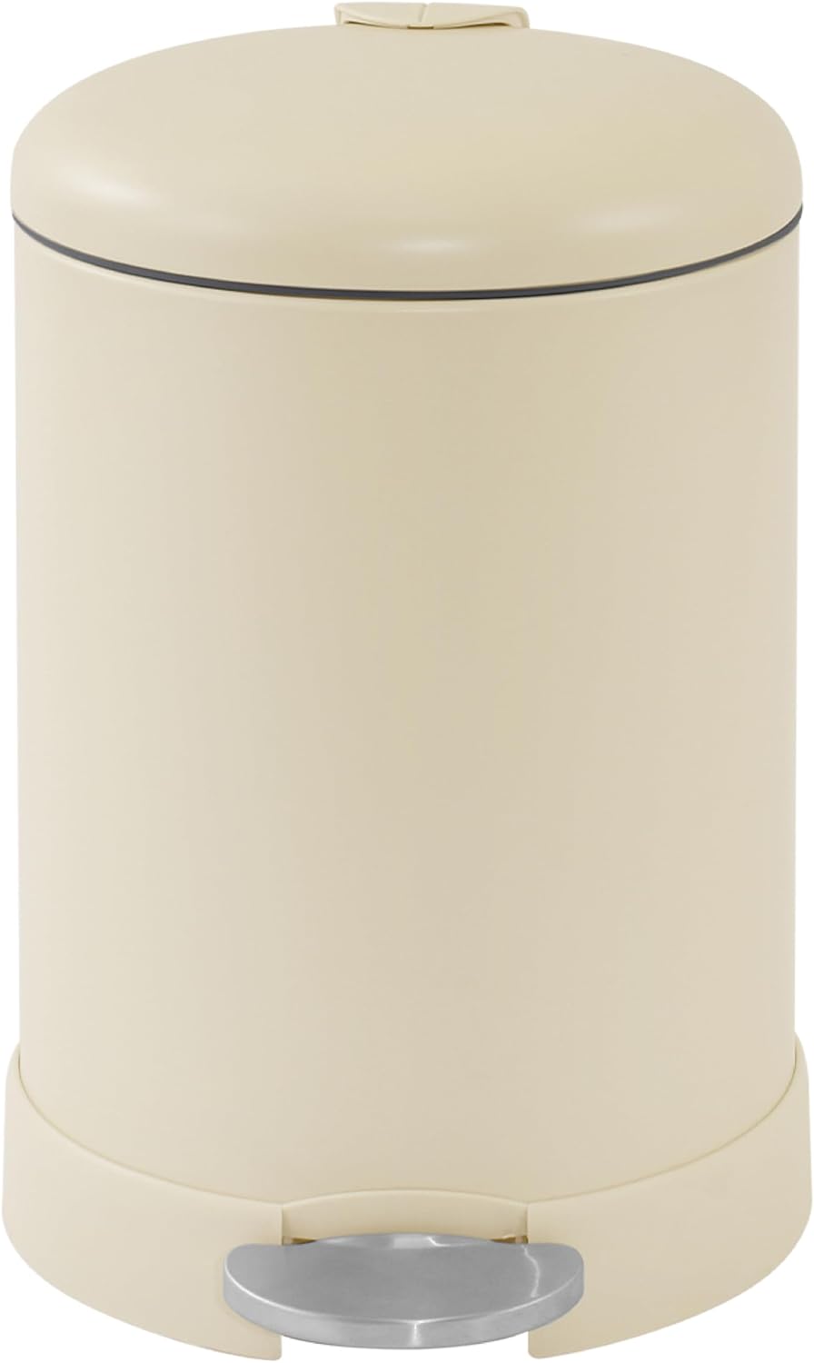Glad Small Trash Can, 1.2 Gallon | Round Stainless Steel Garbage Bin with Soft Close Lid & Step Foot Pedal | Metal Waste Basket with Removable Inner Bucket, Stainless, 8 x 9.5 x 12 inches