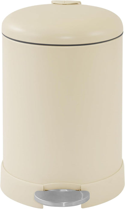 Glad Small Trash Can, 1.2 Gallon | Round Stainless Steel Garbage Bin with Soft Close Lid & Step Foot Pedal | Metal Waste Basket with Removable Inner Bucket, Stainless, 8 x 9.5 x 12 inches