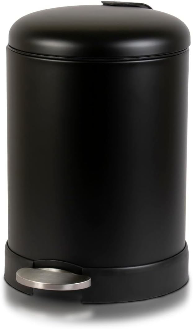 Glad Small Trash Can, 1.2 Gallon | Round Stainless Steel Garbage Bin with Soft Close Lid & Step Foot Pedal | Metal Waste Basket with Removable Inner Bucket, Stainless, 8 x 9.5 x 12 inches