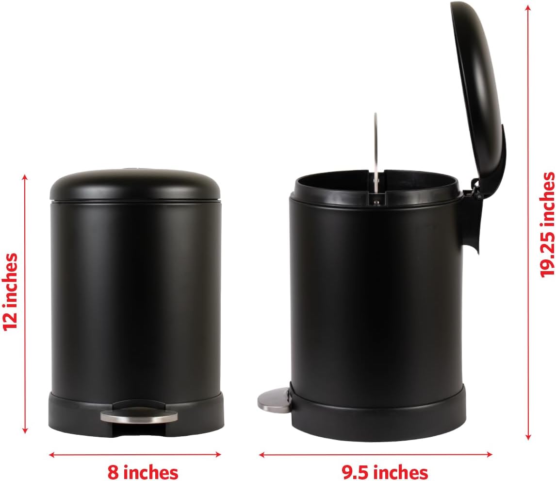 Glad Small Trash Can, 1.2 Gallon | Round Stainless Steel Garbage Bin with Soft Close Lid & Step Foot Pedal | Metal Waste Basket with Removable Inner Bucket, Stainless, 8 x 9.5 x 12 inches