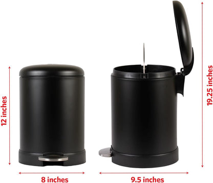 Glad Small Trash Can, 1.2 Gallon | Round Stainless Steel Garbage Bin with Soft Close Lid & Step Foot Pedal | Metal Waste Basket with Removable Inner Bucket, Stainless, 8 x 9.5 x 12 inches