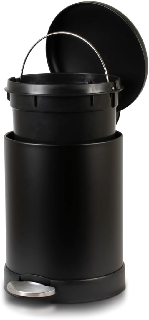 Glad Small Trash Can, 1.2 Gallon | Round Stainless Steel Garbage Bin with Soft Close Lid & Step Foot Pedal | Metal Waste Basket with Removable Inner Bucket, Stainless, 8 x 9.5 x 12 inches