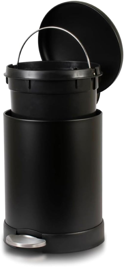 Glad Small Trash Can, 1.2 Gallon | Round Stainless Steel Garbage Bin with Soft Close Lid & Step Foot Pedal | Metal Waste Basket with Removable Inner Bucket, Stainless, 8 x 9.5 x 12 inches