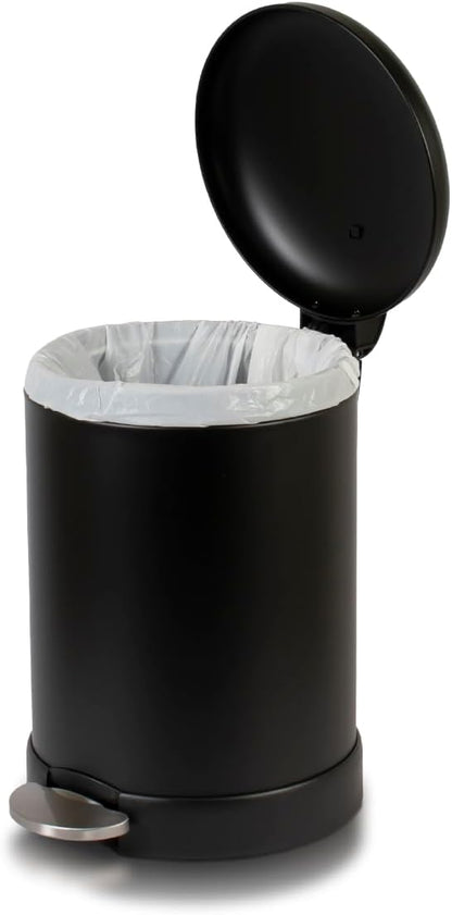 Glad Small Trash Can, 1.2 Gallon | Round Stainless Steel Garbage Bin with Soft Close Lid & Step Foot Pedal | Metal Waste Basket with Removable Inner Bucket, Stainless, 8 x 9.5 x 12 inches
