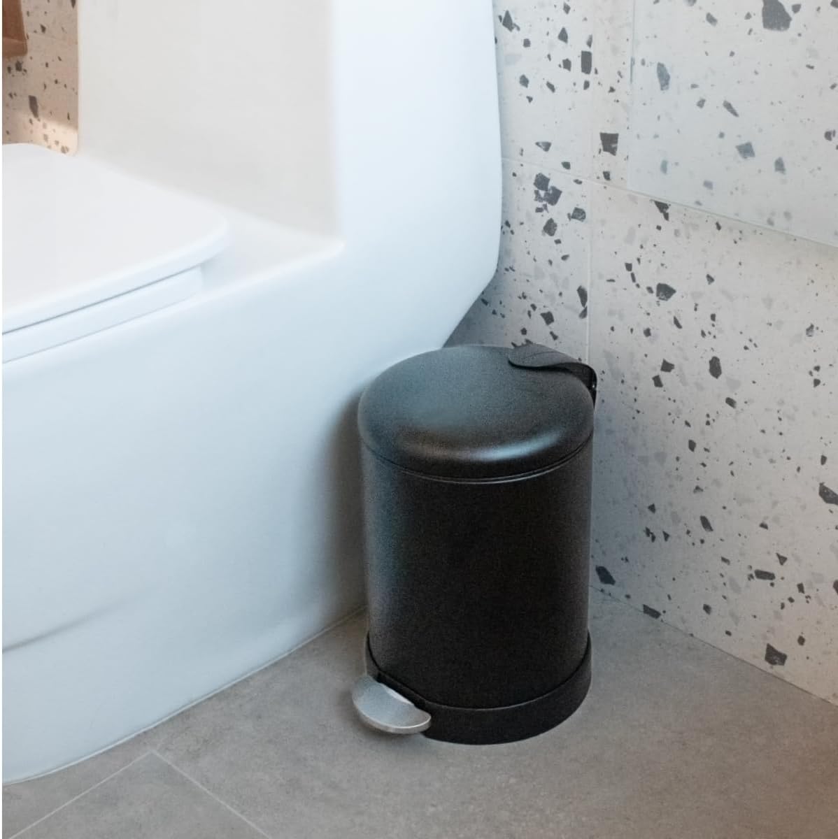 Glad Small Trash Can, 1.2 Gallon | Round Stainless Steel Garbage Bin with Soft Close Lid & Step Foot Pedal | Metal Waste Basket with Removable Inner Bucket, Stainless, 8 x 9.5 x 12 inches