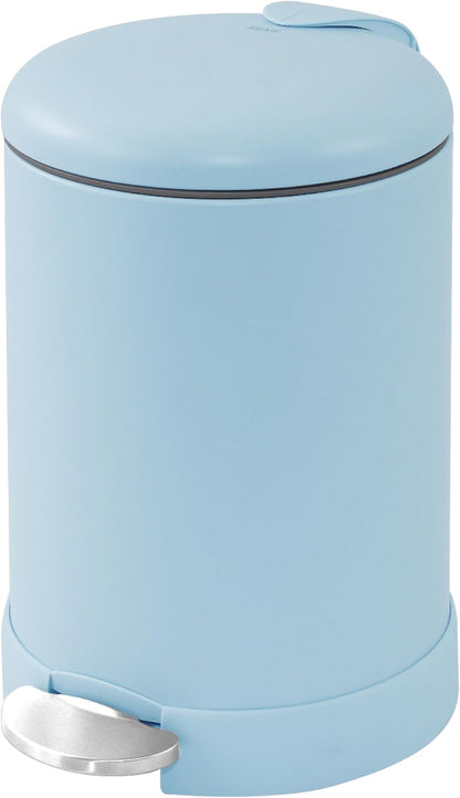 Glad Small Trash Can, 1.2 Gallon | Round Stainless Steel Garbage Bin with Soft Close Lid & Step Foot Pedal | Metal Waste Basket with Removable Inner Bucket, Stainless, 8 x 9.5 x 12 inches