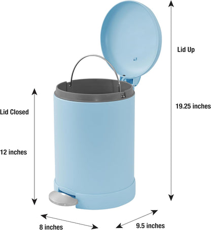 Glad Small Trash Can, 1.2 Gallon | Round Stainless Steel Garbage Bin with Soft Close Lid & Step Foot Pedal | Metal Waste Basket with Removable Inner Bucket, Stainless, 8 x 9.5 x 12 inches