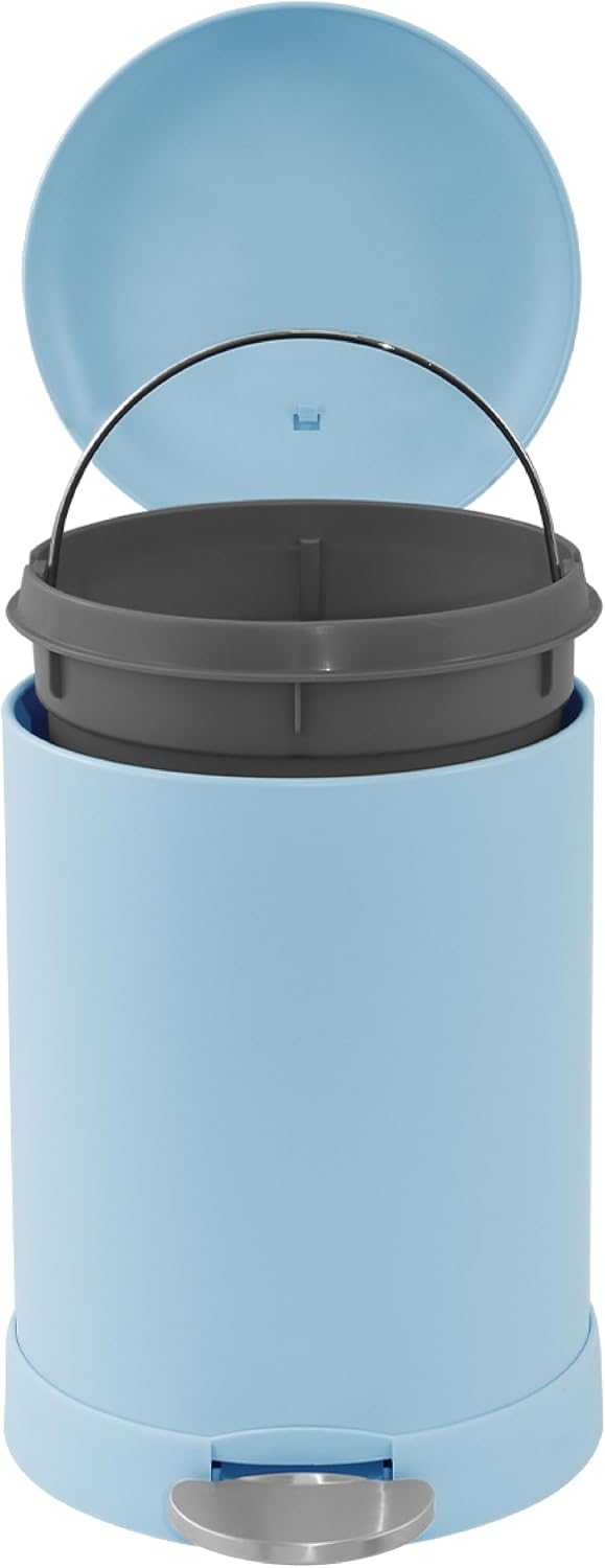 Glad Small Trash Can, 1.2 Gallon | Round Stainless Steel Garbage Bin with Soft Close Lid & Step Foot Pedal | Metal Waste Basket with Removable Inner Bucket, Stainless, 8 x 9.5 x 12 inches