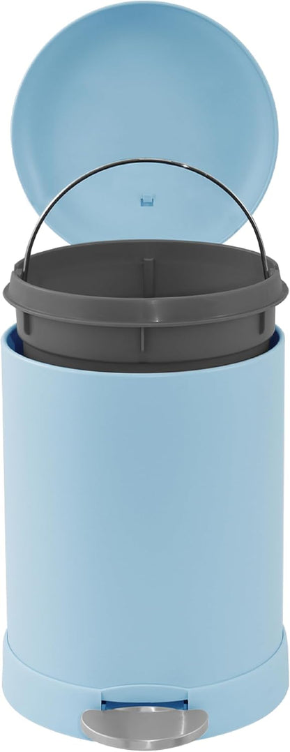Glad Small Trash Can, 1.2 Gallon | Round Stainless Steel Garbage Bin with Soft Close Lid & Step Foot Pedal | Metal Waste Basket with Removable Inner Bucket, Stainless, 8 x 9.5 x 12 inches