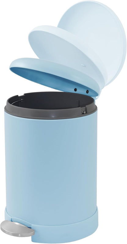 Glad Small Trash Can, 1.2 Gallon | Round Stainless Steel Garbage Bin with Soft Close Lid & Step Foot Pedal | Metal Waste Basket with Removable Inner Bucket, Stainless, 8 x 9.5 x 12 inches