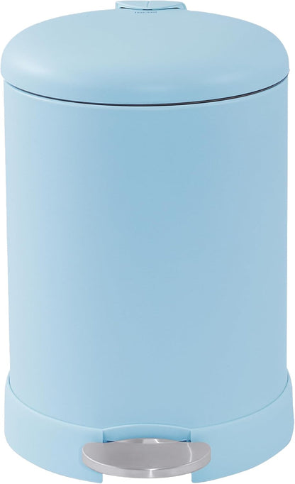 Glad Small Trash Can, 1.2 Gallon | Round Stainless Steel Garbage Bin with Soft Close Lid & Step Foot Pedal | Metal Waste Basket with Removable Inner Bucket, Stainless, 8 x 9.5 x 12 inches