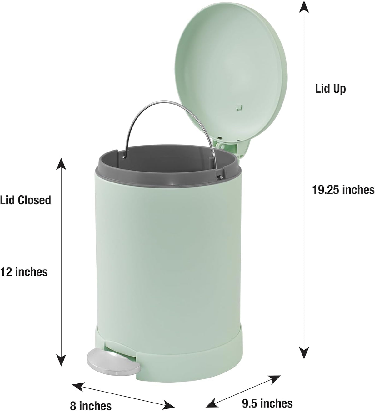 Glad Small Trash Can, 1.2 Gallon | Round Stainless Steel Garbage Bin with Soft Close Lid & Step Foot Pedal | Metal Waste Basket with Removable Inner Bucket, Stainless, 8 x 9.5 x 12 inches