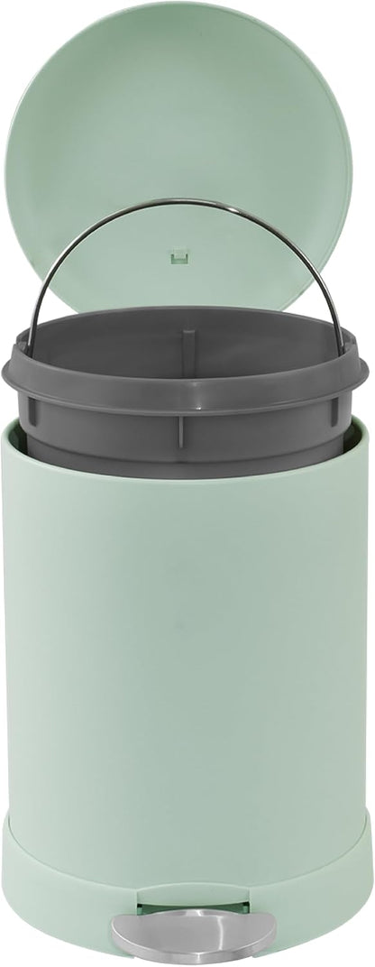 Glad Small Trash Can, 1.2 Gallon | Round Stainless Steel Garbage Bin with Soft Close Lid & Step Foot Pedal | Metal Waste Basket with Removable Inner Bucket, Stainless, 8 x 9.5 x 12 inches