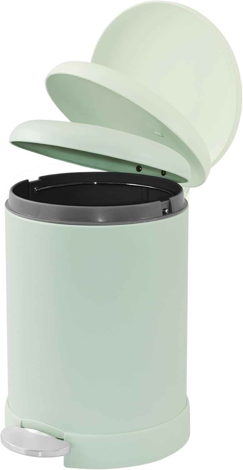 Glad Small Trash Can, 1.2 Gallon | Round Stainless Steel Garbage Bin with Soft Close Lid & Step Foot Pedal | Metal Waste Basket with Removable Inner Bucket, Stainless, 8 x 9.5 x 12 inches