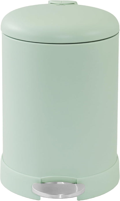 Glad Small Trash Can, 1.2 Gallon | Round Stainless Steel Garbage Bin with Soft Close Lid & Step Foot Pedal | Metal Waste Basket with Removable Inner Bucket, Stainless, 8 x 9.5 x 12 inches