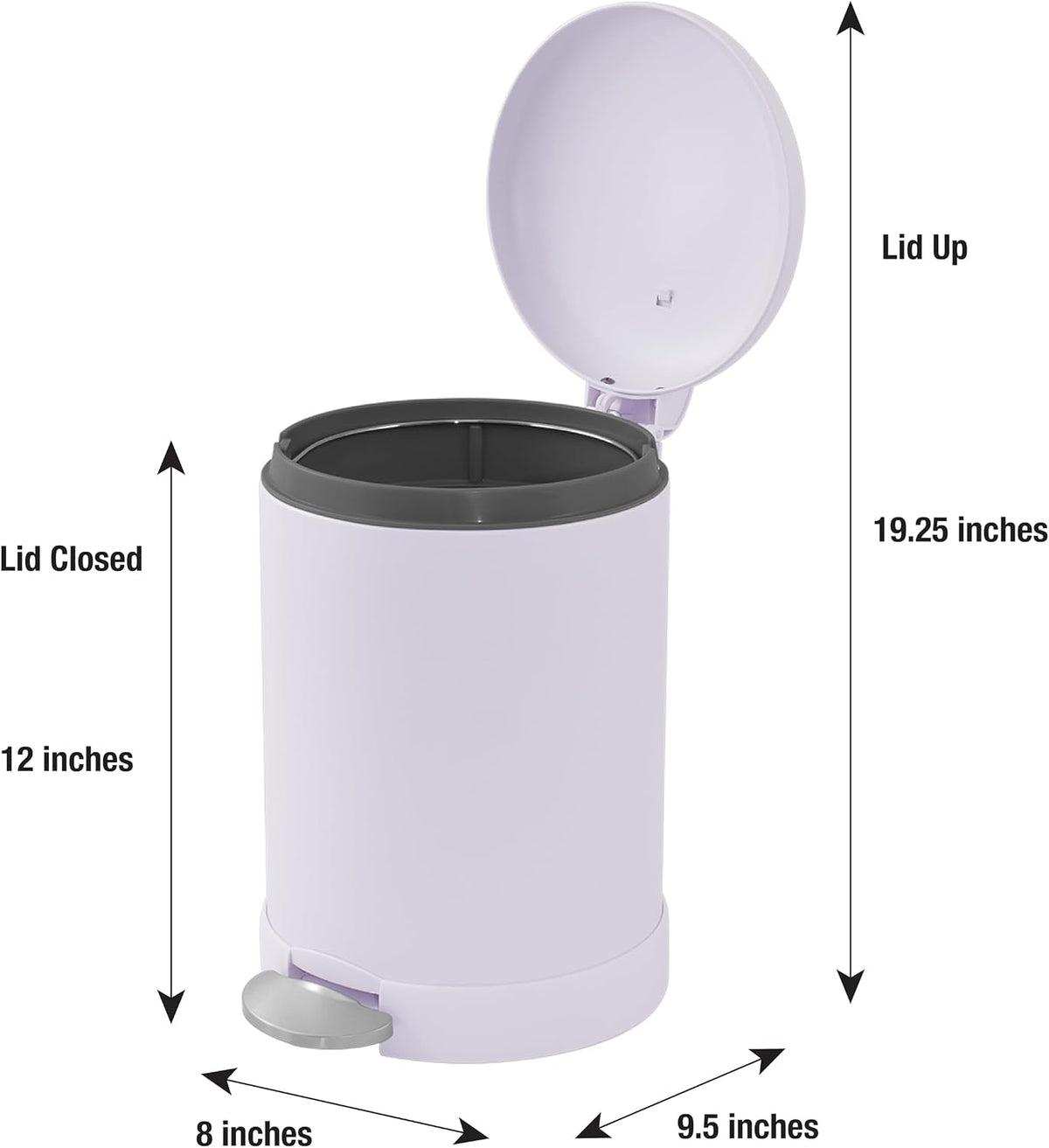 Glad Small Trash Can, 1.2 Gallon | Round Stainless Steel Garbage Bin with Soft Close Lid & Step Foot Pedal | Metal Waste Basket with Removable Inner Bucket, Stainless, 8 x 9.5 x 12 inches