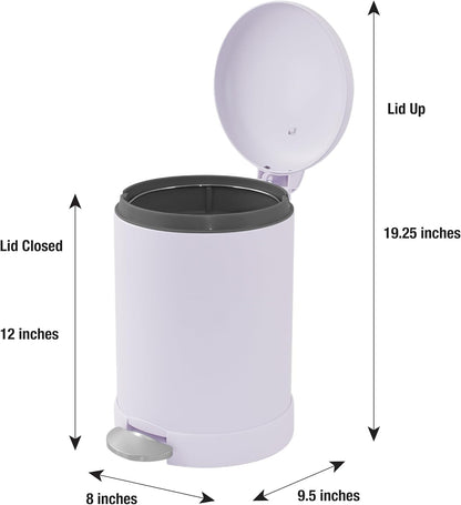 Glad Small Trash Can, 1.2 Gallon | Round Stainless Steel Garbage Bin with Soft Close Lid & Step Foot Pedal | Metal Waste Basket with Removable Inner Bucket, Stainless, 8 x 9.5 x 12 inches