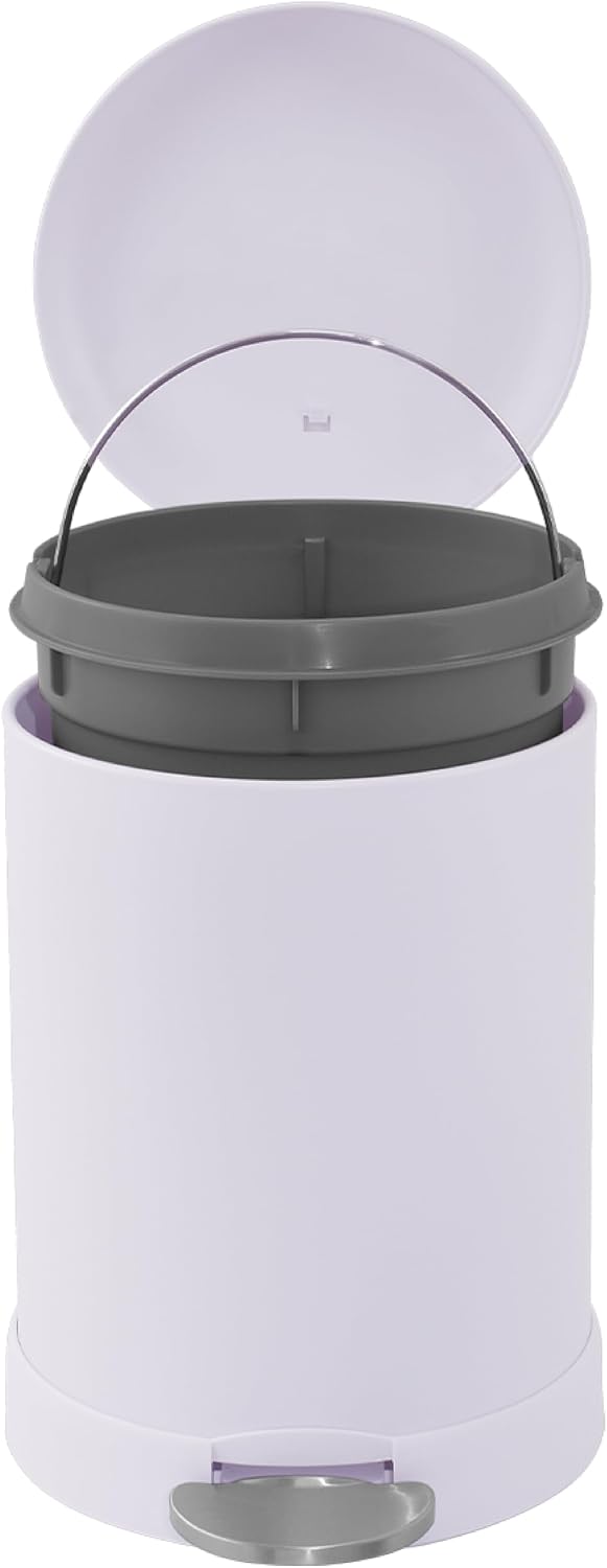 Glad Small Trash Can, 1.2 Gallon | Round Stainless Steel Garbage Bin with Soft Close Lid & Step Foot Pedal | Metal Waste Basket with Removable Inner Bucket, Stainless, 8 x 9.5 x 12 inches