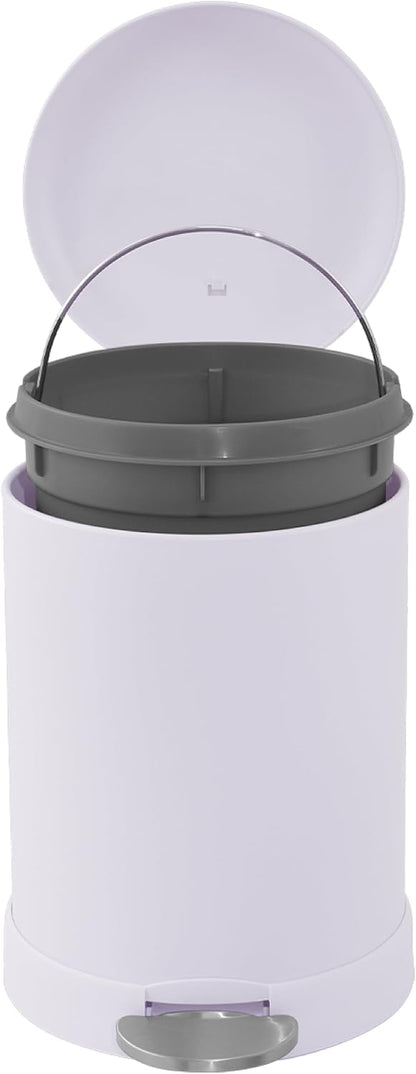 Glad Small Trash Can, 1.2 Gallon | Round Stainless Steel Garbage Bin with Soft Close Lid & Step Foot Pedal | Metal Waste Basket with Removable Inner Bucket, Stainless, 8 x 9.5 x 12 inches