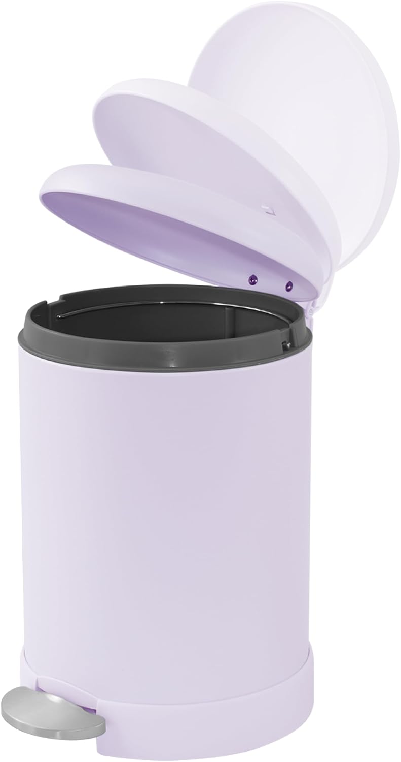 Glad Small Trash Can, 1.2 Gallon | Round Stainless Steel Garbage Bin with Soft Close Lid & Step Foot Pedal | Metal Waste Basket with Removable Inner Bucket, Stainless, 8 x 9.5 x 12 inches