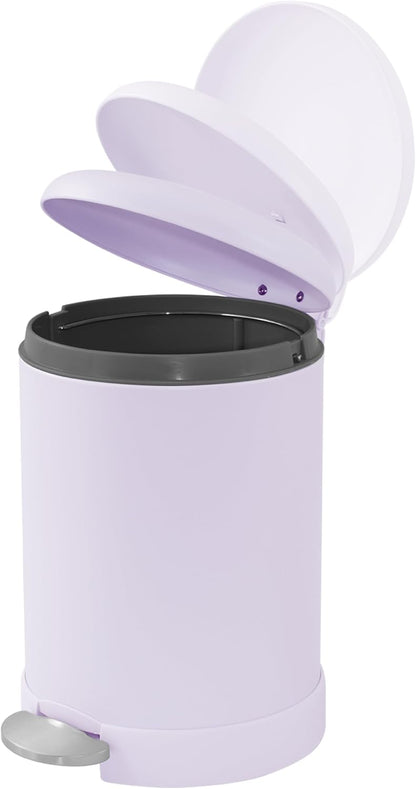 Glad Small Trash Can, 1.2 Gallon | Round Stainless Steel Garbage Bin with Soft Close Lid & Step Foot Pedal | Metal Waste Basket with Removable Inner Bucket, Stainless, 8 x 9.5 x 12 inches