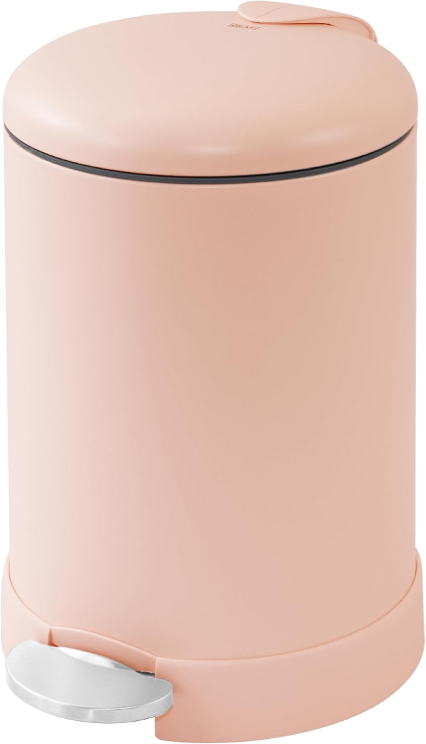 Glad Small Trash Can, 1.2 Gallon | Round Stainless Steel Garbage Bin with Soft Close Lid & Step Foot Pedal | Metal Waste Basket with Removable Inner Bucket, Stainless, 8 x 9.5 x 12 inches