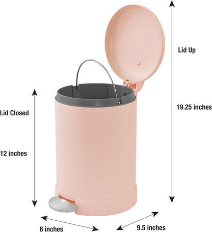 Glad Small Trash Can, 1.2 Gallon | Round Stainless Steel Garbage Bin with Soft Close Lid & Step Foot Pedal | Metal Waste Basket with Removable Inner Bucket, Stainless, 8 x 9.5 x 12 inches