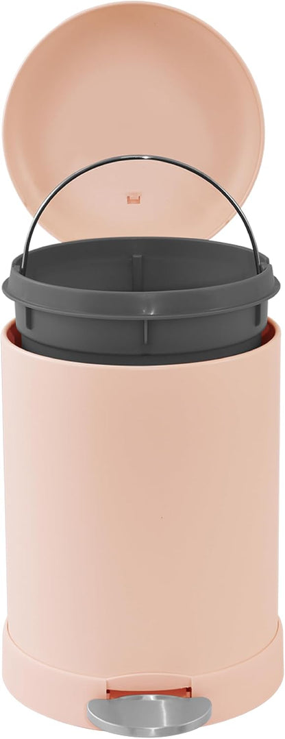 Glad Small Trash Can, 1.2 Gallon | Round Stainless Steel Garbage Bin with Soft Close Lid & Step Foot Pedal | Metal Waste Basket with Removable Inner Bucket, Stainless, 8 x 9.5 x 12 inches