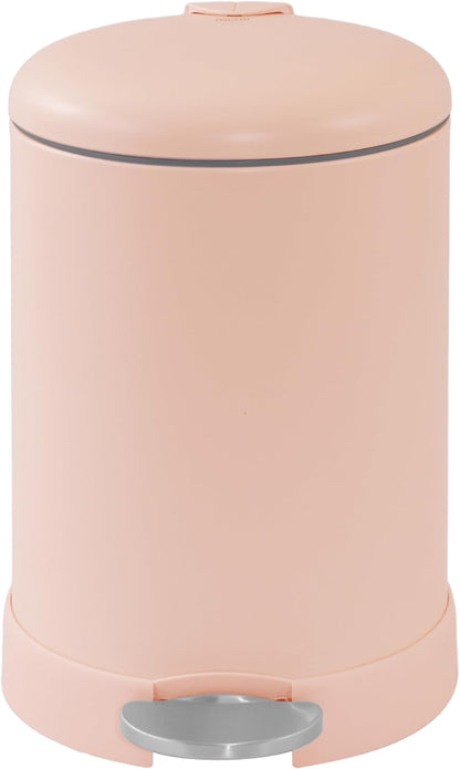Glad Small Trash Can, 1.2 Gallon | Round Stainless Steel Garbage Bin with Soft Close Lid & Step Foot Pedal | Metal Waste Basket with Removable Inner Bucket, Stainless, 8 x 9.5 x 12 inches