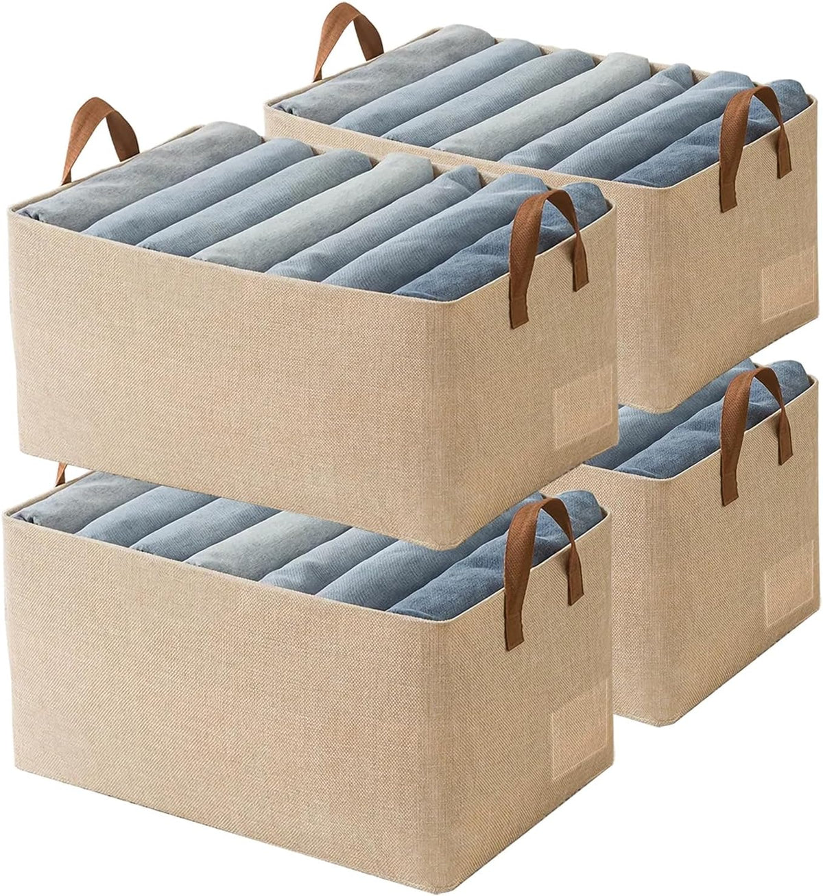 4 Pcs Closet Clothes Organizer with Handle, Closet Shelf Fabric Storage Box Steel Frame, Stackable Shelf Storage Baskets Foldable Wardrobe Storage Box for Clothes Pants, 23L (2 Gray 2 Beige)