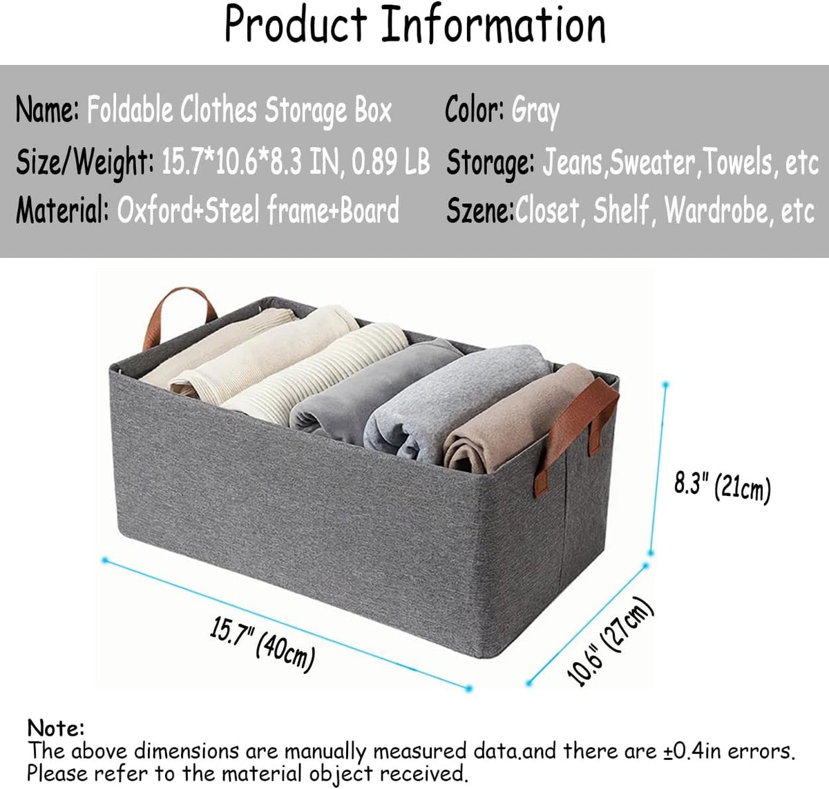 4 Pcs Closet Clothes Organizer with Handle, Closet Shelf Fabric Storage Box Steel Frame, Stackable Shelf Storage Baskets Foldable Wardrobe Storage Box for Clothes Pants, 23L (2 Gray 2 Beige)