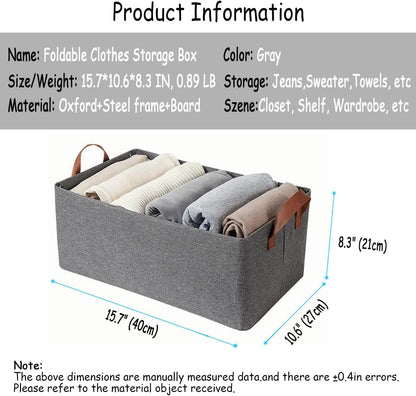 4 Pcs Closet Clothes Organizer with Handle, Closet Shelf Fabric Storage Box Steel Frame, Stackable Shelf Storage Baskets Foldable Wardrobe Storage Box for Clothes Pants, 23L (2 Gray 2 Beige)