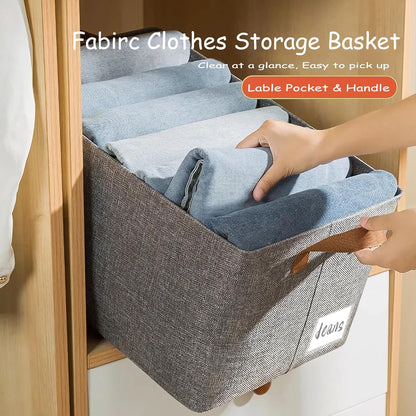 4 Pcs Closet Clothes Organizer with Handle, Closet Shelf Fabric Storage Box Steel Frame, Stackable Shelf Storage Baskets Foldable Wardrobe Storage Box for Clothes Pants, 23L (2 Gray 2 Beige)