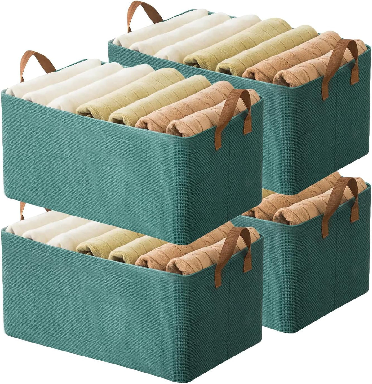 4 Pcs Closet Clothes Organizer with Handle, Closet Shelf Fabric Storage Box Steel Frame, Stackable Shelf Storage Baskets Foldable Wardrobe Storage Box for Clothes Pants, 23L (2 Gray 2 Beige)