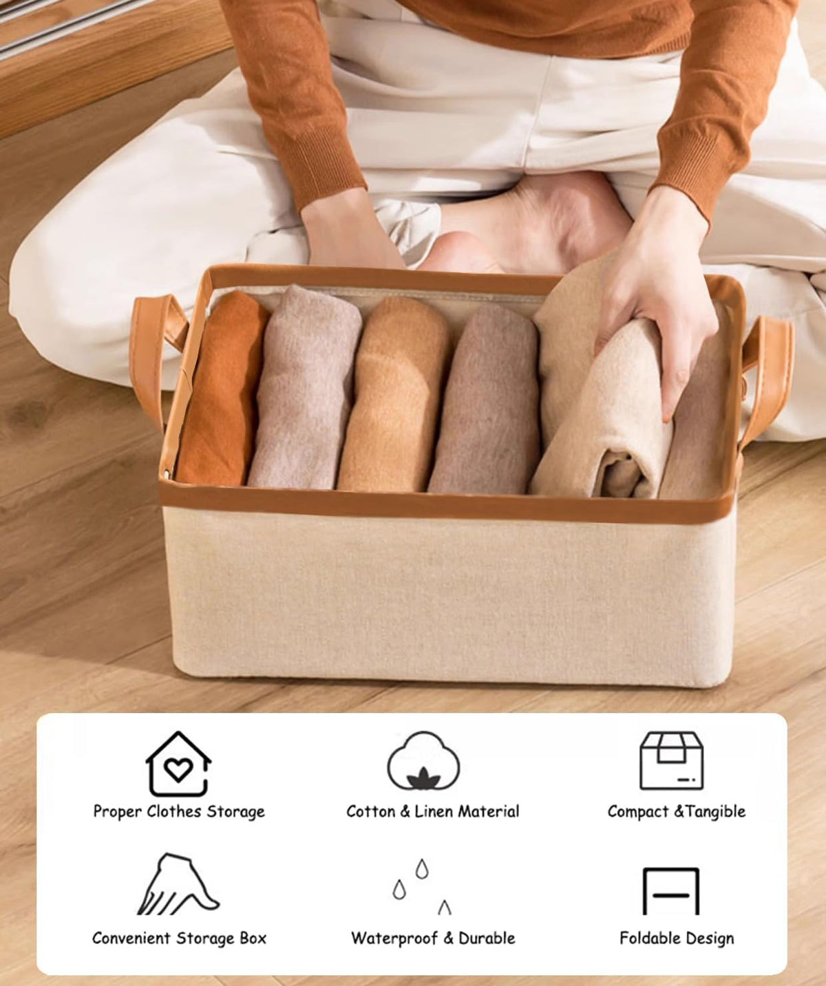 4 Pcs Closet Clothes Organizer with Handle, Closet Shelf Fabric Storage Box Steel Frame, Stackable Shelf Storage Baskets Foldable Wardrobe Storage Box for Clothes Pants, 23L (2 Gray 2 Beige)