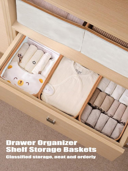 4 Pcs Closet Clothes Organizer with Handle, Closet Shelf Fabric Storage Box Steel Frame, Stackable Shelf Storage Baskets Foldable Wardrobe Storage Box for Clothes Pants, 23L (2 Gray 2 Beige)