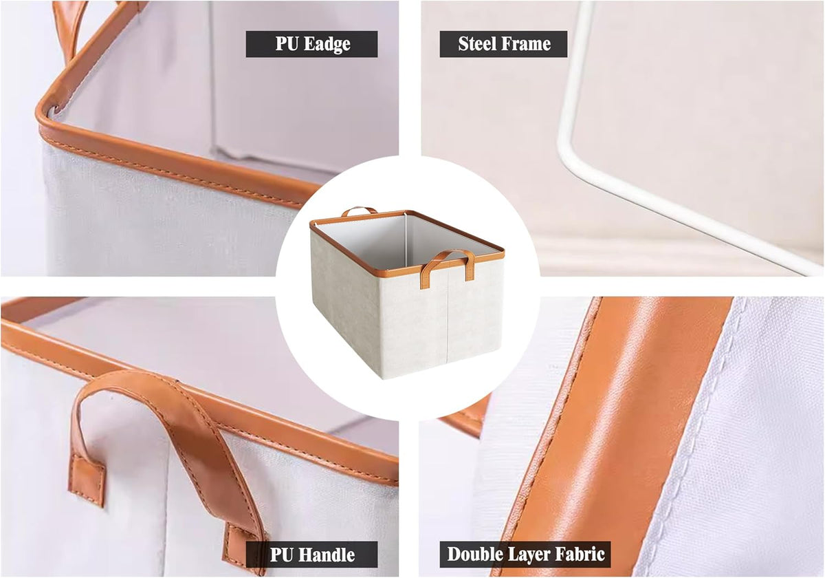 4 Pcs Closet Clothes Organizer with Handle, Closet Shelf Fabric Storage Box Steel Frame, Stackable Shelf Storage Baskets Foldable Wardrobe Storage Box for Clothes Pants, 23L (2 Gray 2 Beige)