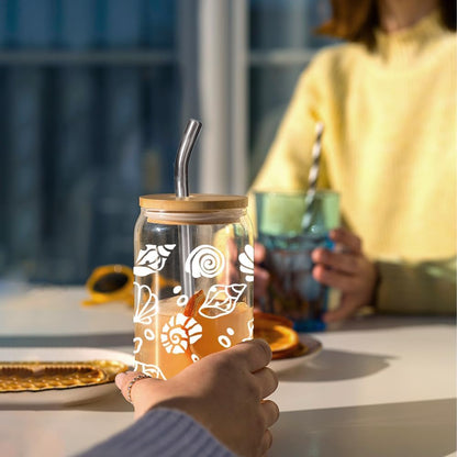 Beach Gifts for Women - Ocean Animals Glass Cup with Lid and Straw 16oz - Coastal Decor for Home, Beach Party Valentines Christmas Cup Gifts for Mom Wife Sister Friends