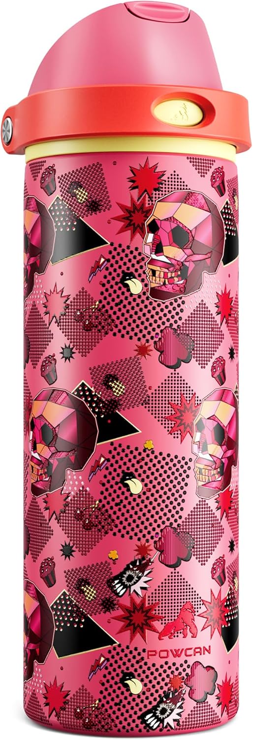 24 oz Travel Water Bottle: 2-in-1 Push-Button Spout & Quick-Flip Straw, Leakproof, Cold 24Hrs, Fits Car Cup Holder, Stainless Steel Cup for Sports, School, Commute, Camping (Mouse's Mischief) - Colors B