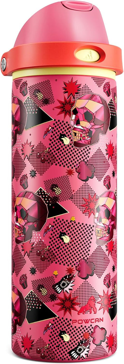 24 oz Travel Water Bottle: 2-in-1 Push-Button Spout & Quick-Flip Straw, Leakproof, Cold 24Hrs, Fits Car Cup Holder, Stainless Steel Cup for Sports, School, Commute, Camping (Mouse's Mischief) - Colors B